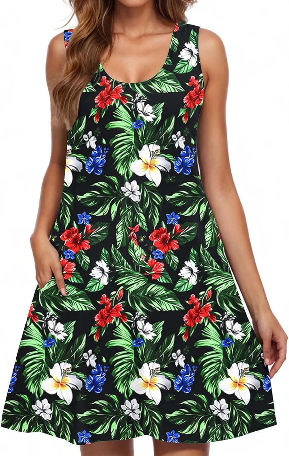Coverup Sundresses for Women's Boho Swimsuit Cover Ups with Pockets Casual Loose Sleeveless Summer Beach Tank Dresses