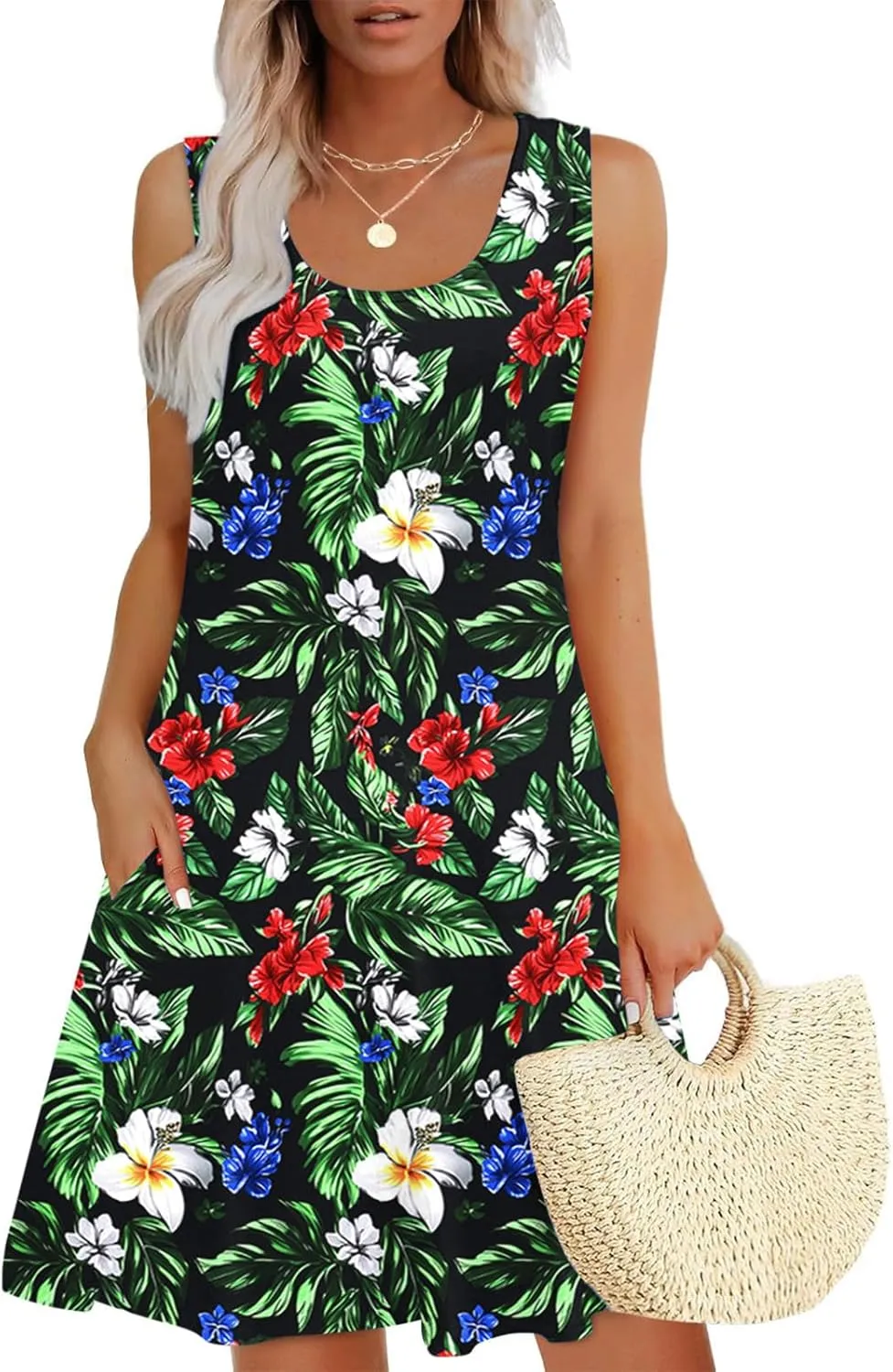 Coverup Sundresses for Women's Boho Swimsuit Cover Ups with Pockets Casual Loose Sleeveless Summer Beach Tank Dresses