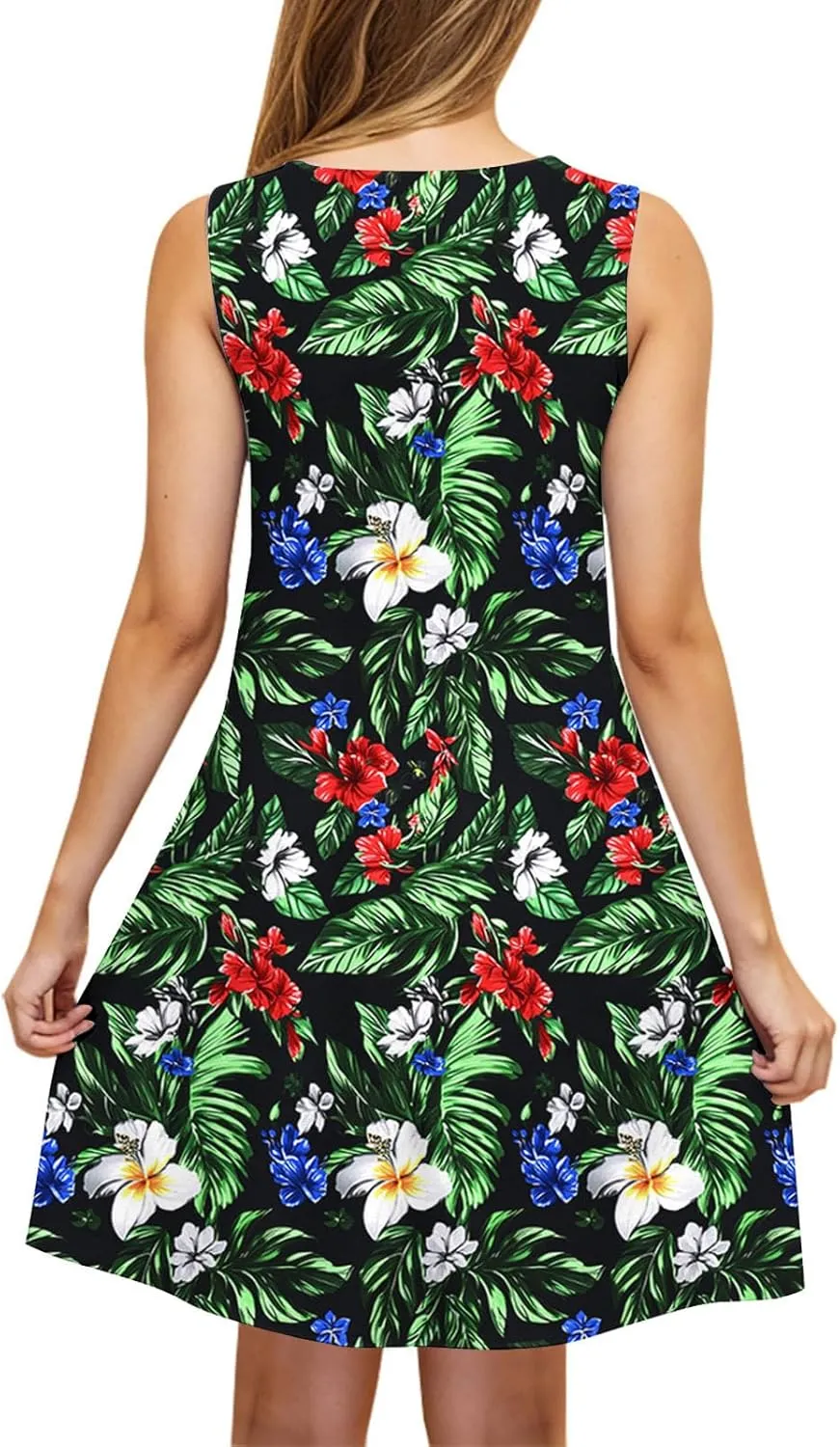 Coverup Sundresses for Women's Boho Swimsuit Cover Ups with Pockets Casual Loose Sleeveless Summer Beach Tank Dresses