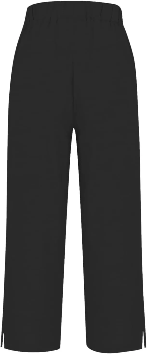 Cropped Linen Pants Women Summer Elastic Waist Straight Leg Plus Size Crop Pants Casual Beach Trousers with Pockets