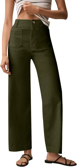 Cropped Work Pants for Women Casual High Waisted Button Straight Leg Ankle Pants Business Casual Pants with Pockets