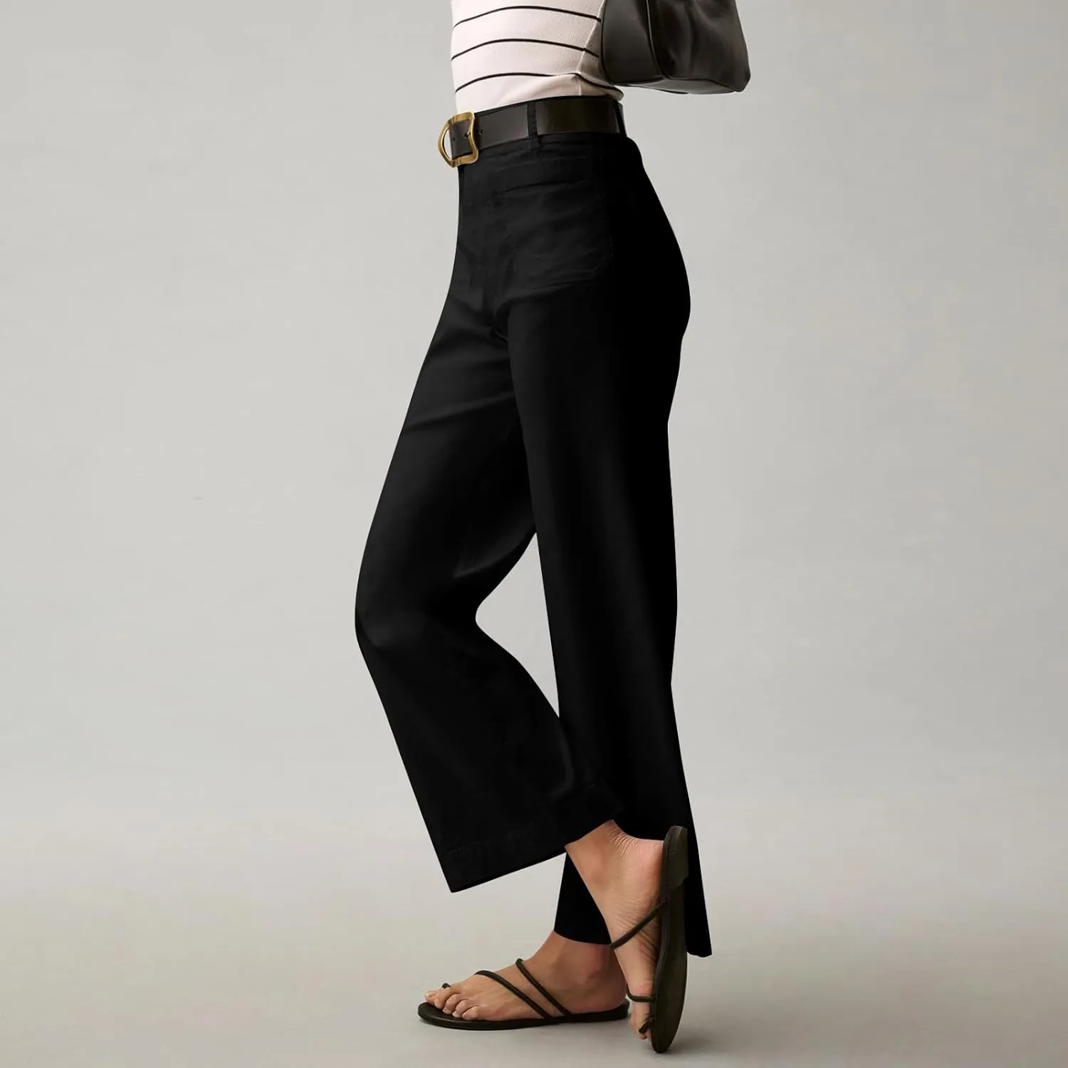 Cropped Work Pants for Women Casual High Waisted Button Straight Leg Ankle Pants Business Casual Pants with Pockets