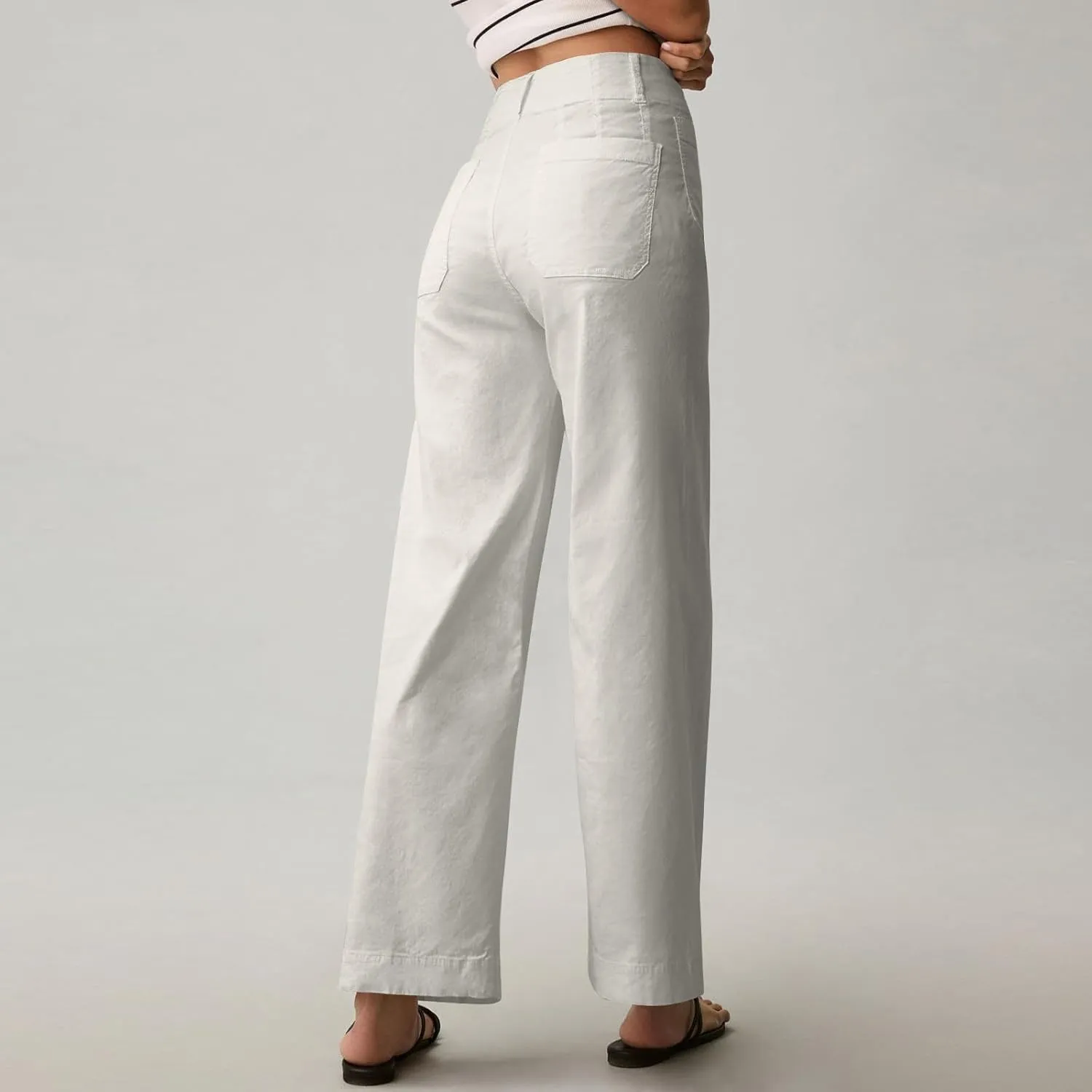 Cropped Work Pants for Women Casual High Waisted Button Straight Leg Ankle Pants Business Casual Pants with Pockets
