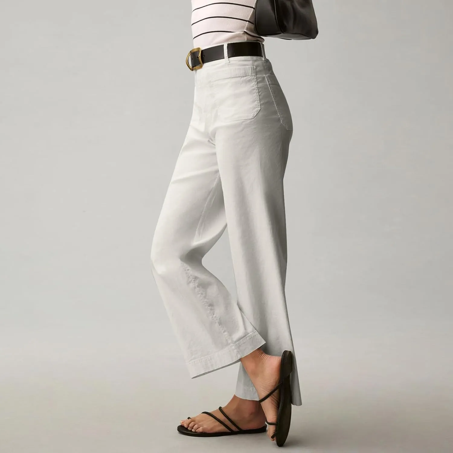 Cropped Work Pants for Women Casual High Waisted Button Straight Leg Ankle Pants Business Casual Pants with Pockets