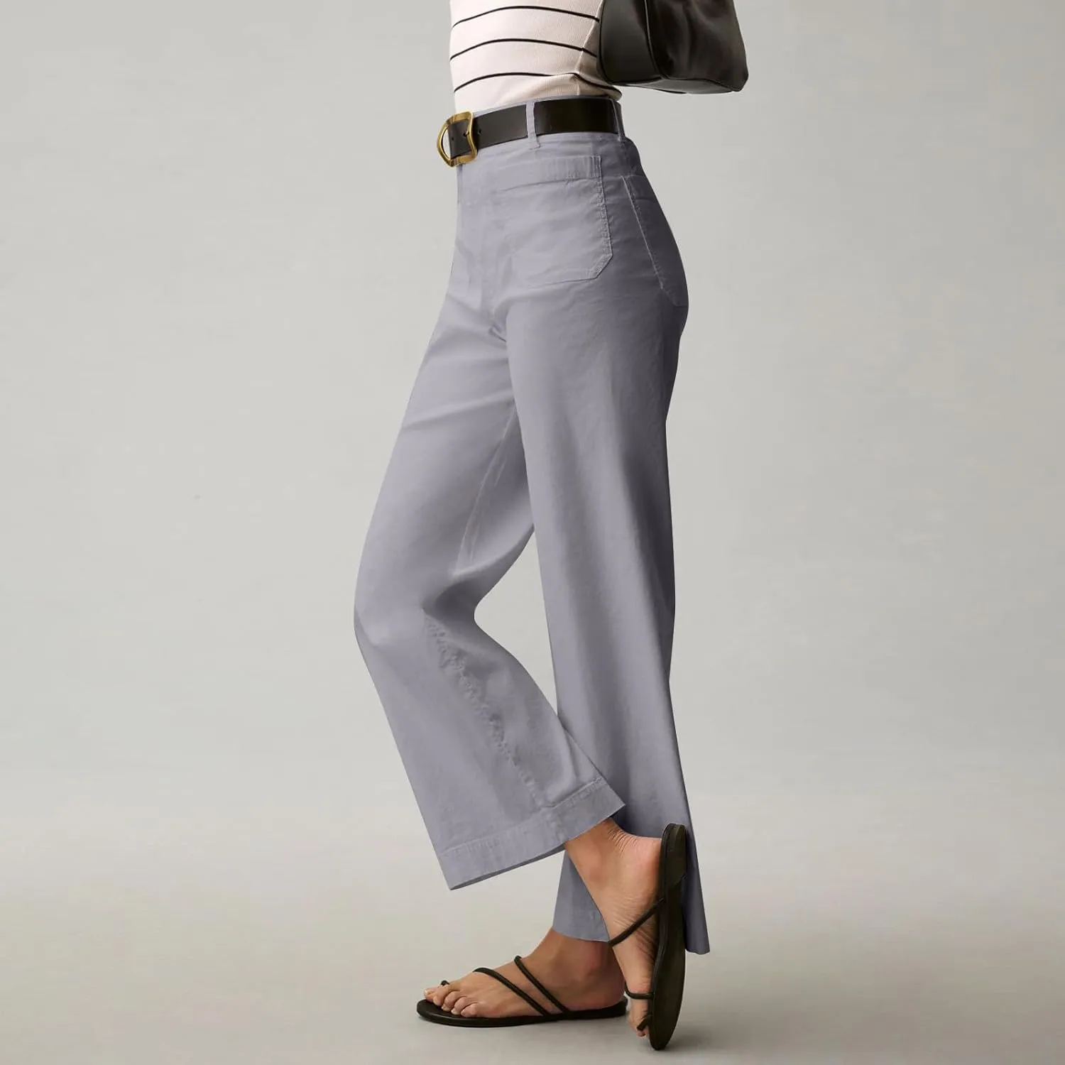Cropped Work Pants for Women Casual High Waisted Button Straight Leg Ankle Pants Business Casual Pants with Pockets