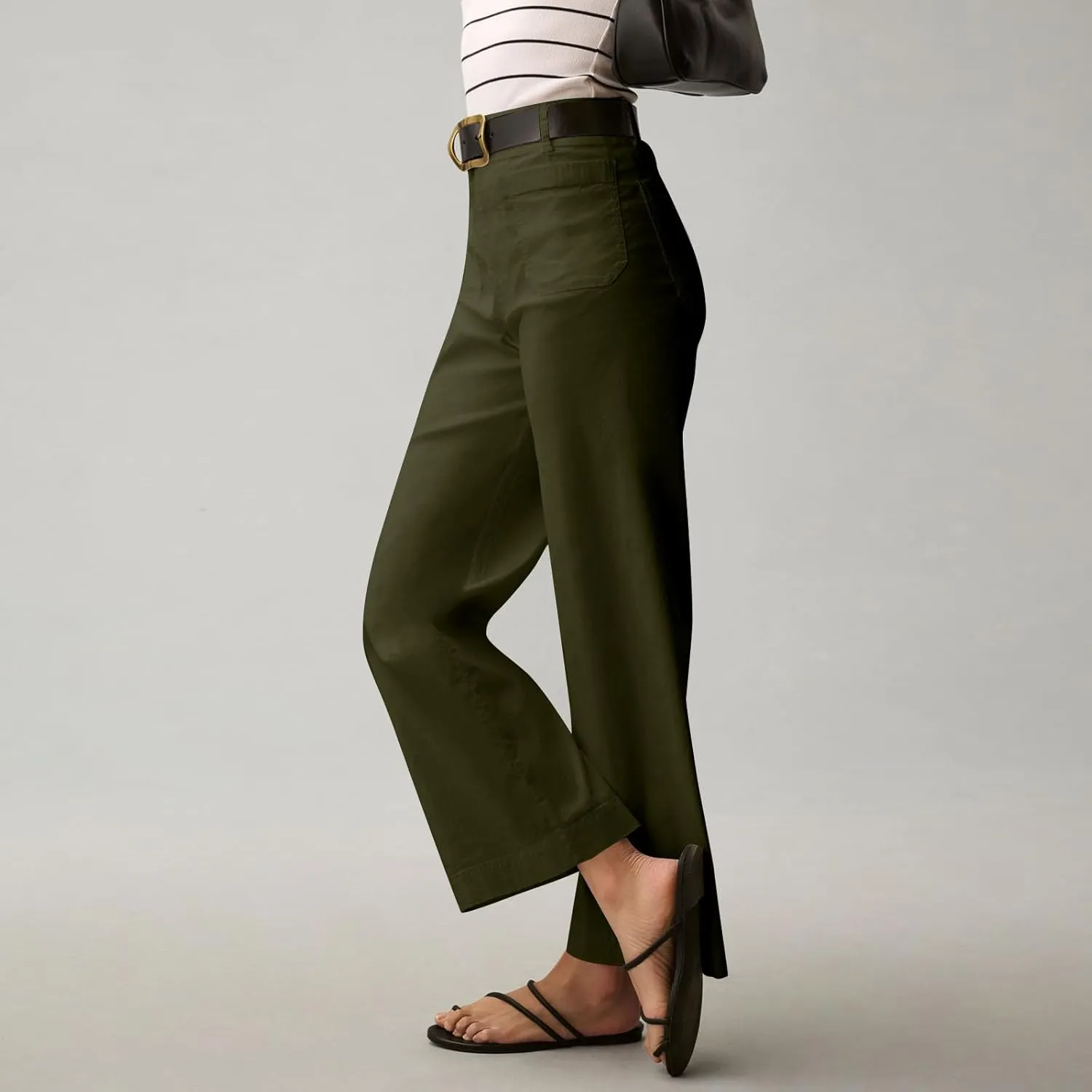 Cropped Work Pants for Women Casual High Waisted Button Straight Leg Ankle Pants Business Casual Pants with Pockets