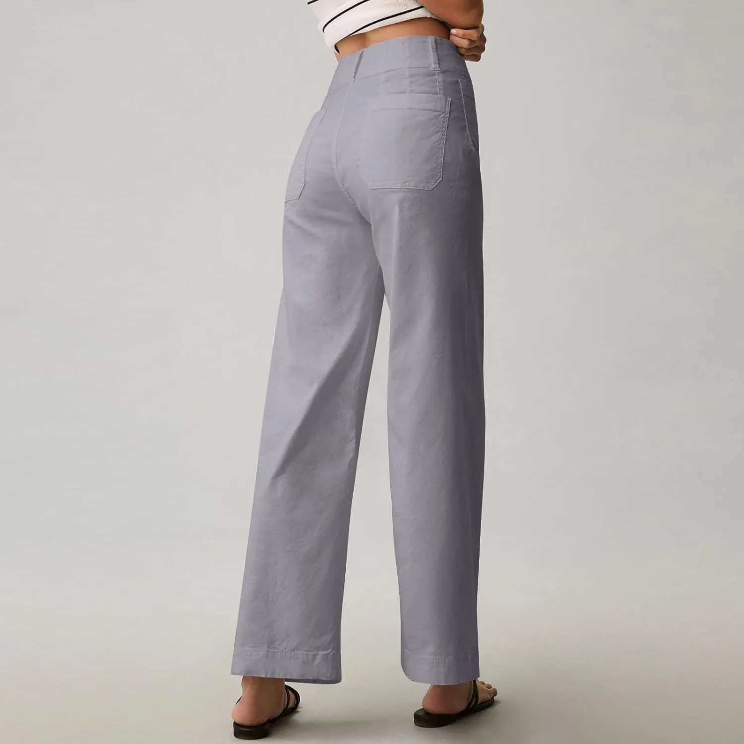Cropped Work Pants for Women Casual High Waisted Button Straight Leg Ankle Pants Business Casual Pants with Pockets