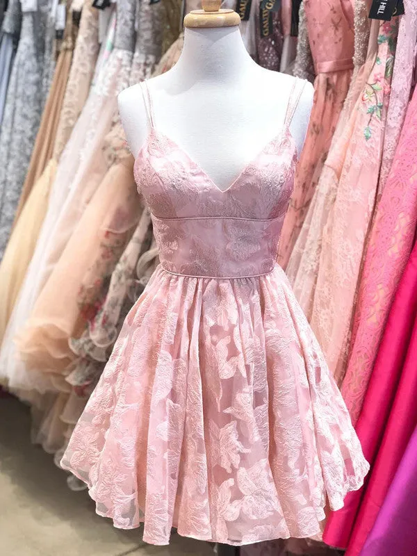 Delicate Lace Spaghetti Straps Neckline A-line Homecoming Dresses HD239
