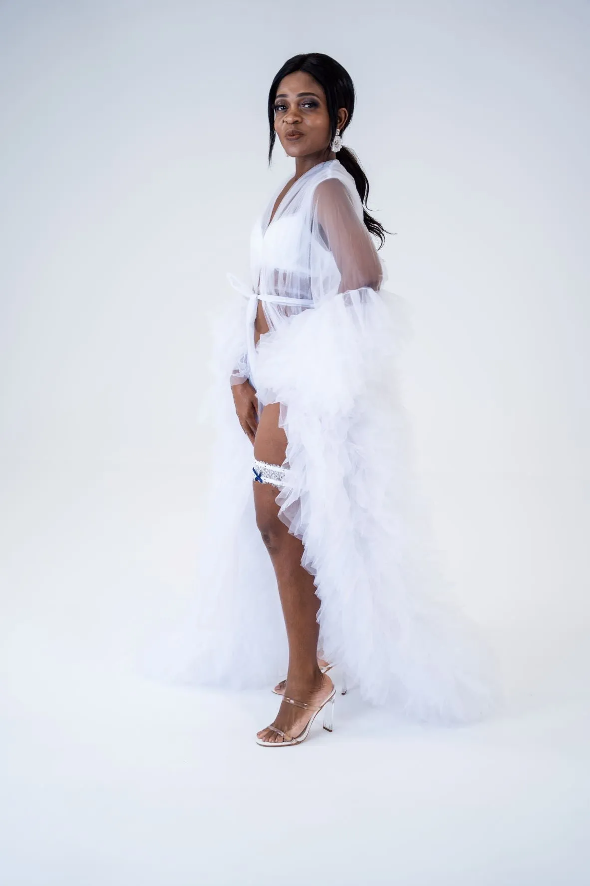 Dress Hire - Maternity Photoshoot Dresses - Bridal Robe - White Tulle Robe - Sophie - 4 DAY RENTAL