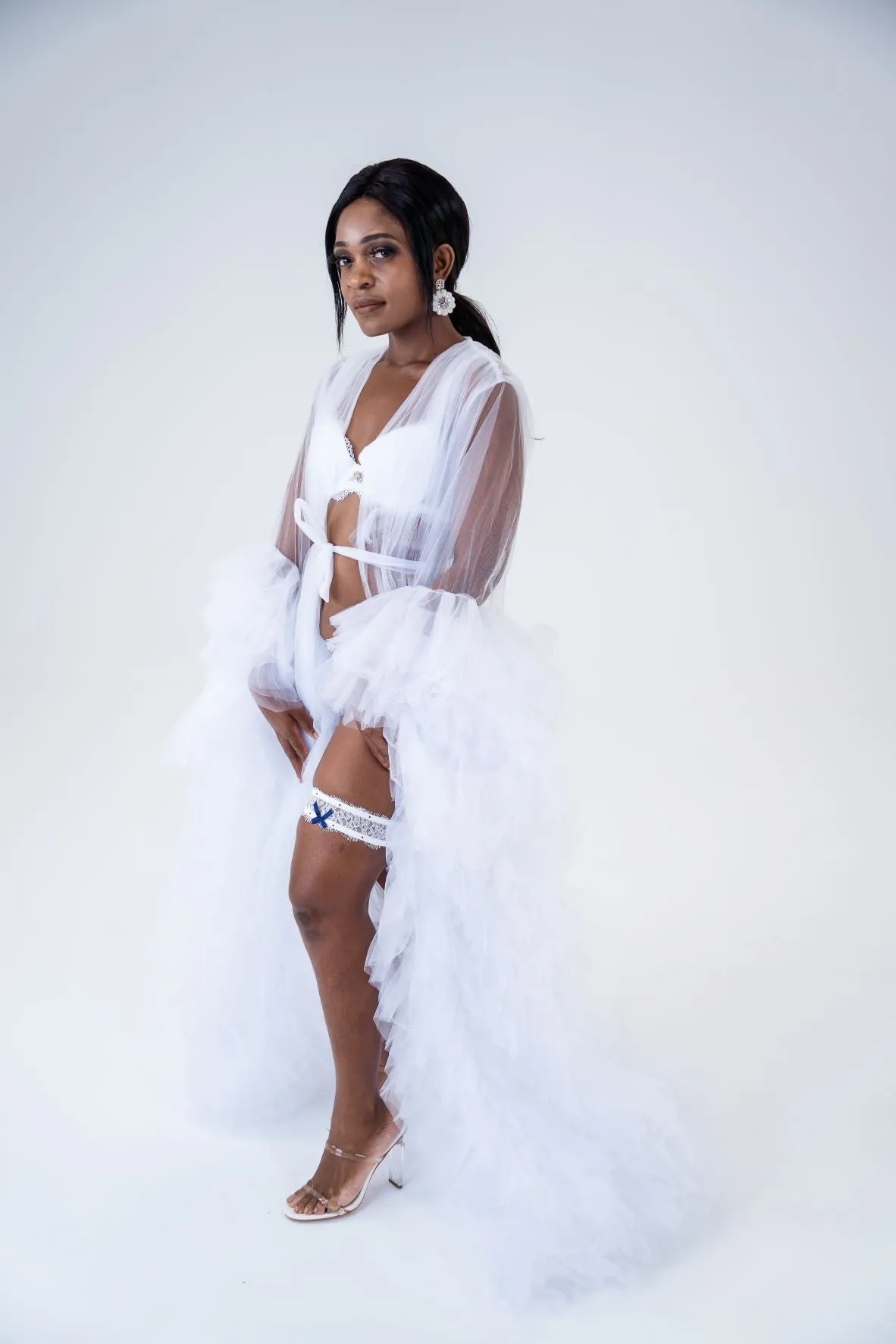 Dress Hire - Maternity Photoshoot Dresses - Bridal Robe - White Tulle Robe - Sophie - 4 DAY RENTAL
