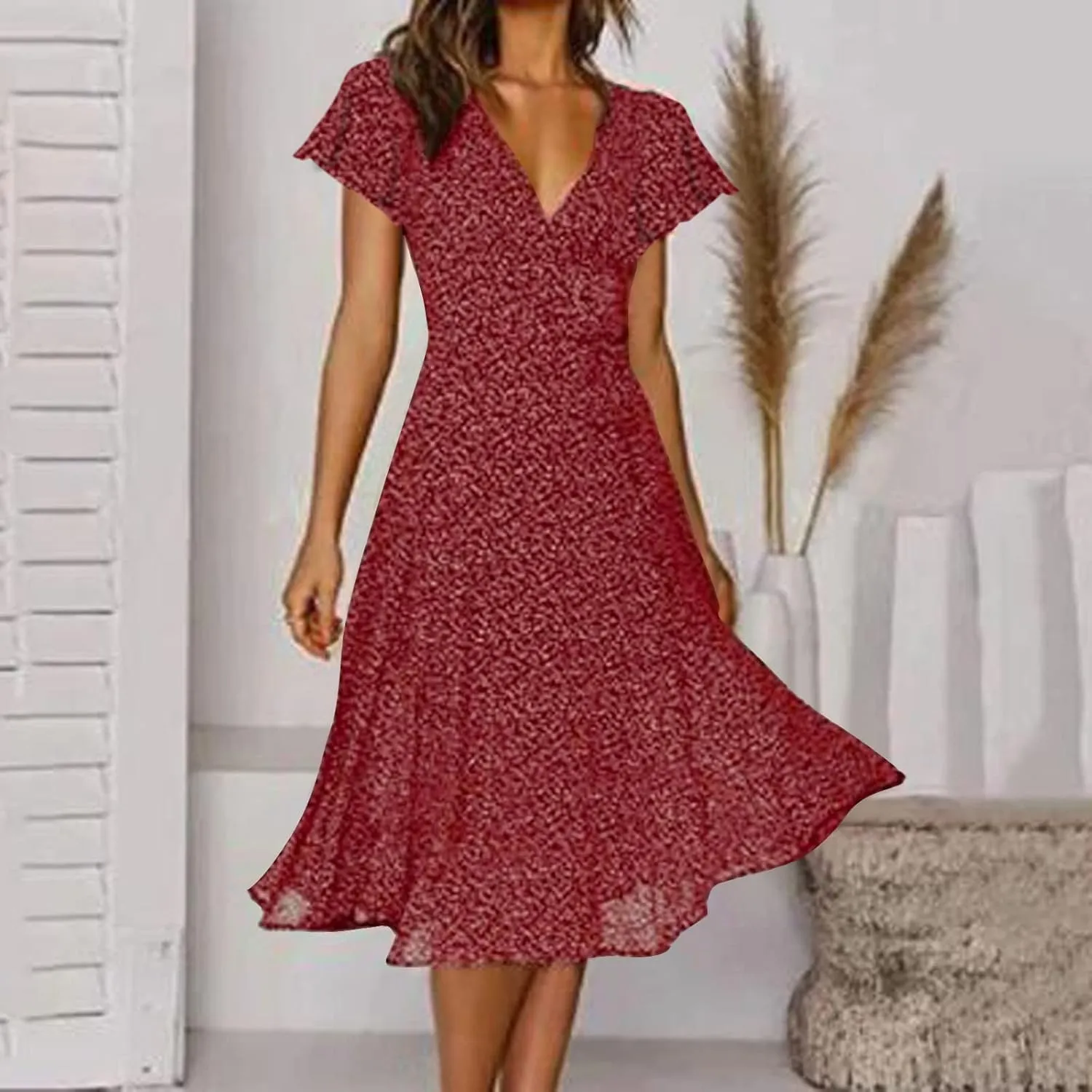 Dresses for Women 2024 Fashion Print Short Sleeve Summer Maxi Dress Casual Plus Size Long A Line Boho Beach Floral Midi Dress