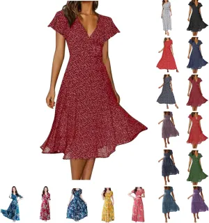 Dresses for Women 2024 Fashion Print Short Sleeve Summer Maxi Dress Casual Plus Size Long A Line Boho Beach Floral Midi Dress