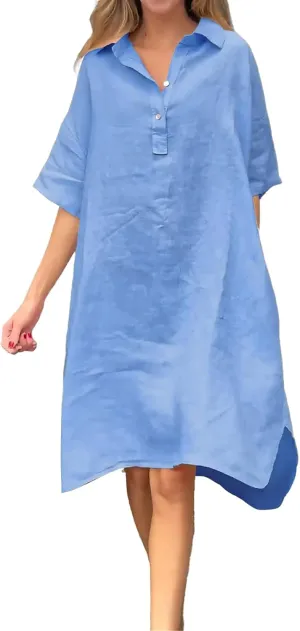 Dresses for Women Plus Size Cotton Shirt Dress Casual Loose Half Sleeve Button Collared Midi Dresses