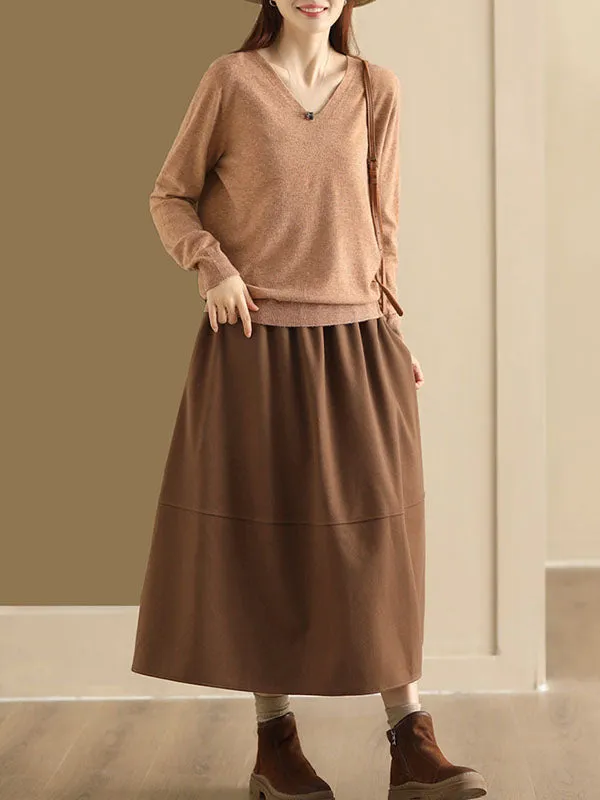 Elasticity Pockets Solid Color A-Line Loose Skirts Bottoms