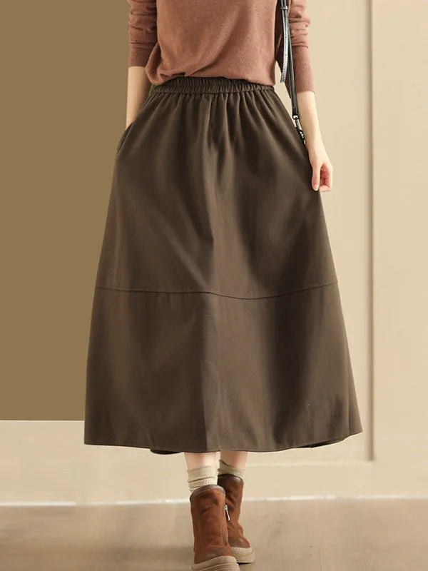 Elasticity Pockets Solid Color A-Line Loose Skirts Bottoms