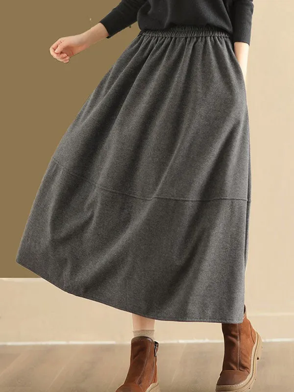 Elasticity Pockets Solid Color A-Line Loose Skirts Bottoms