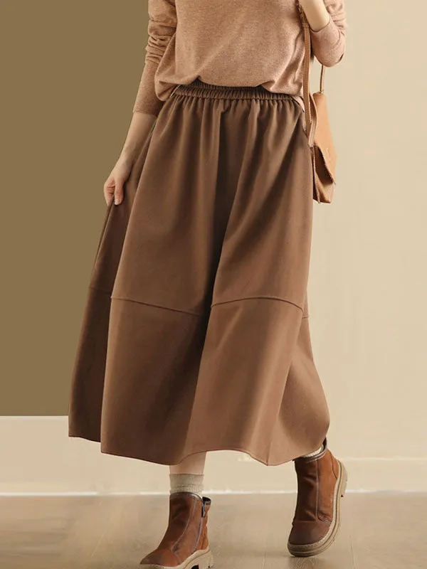 Elasticity Pockets Solid Color A-Line Loose Skirts Bottoms
