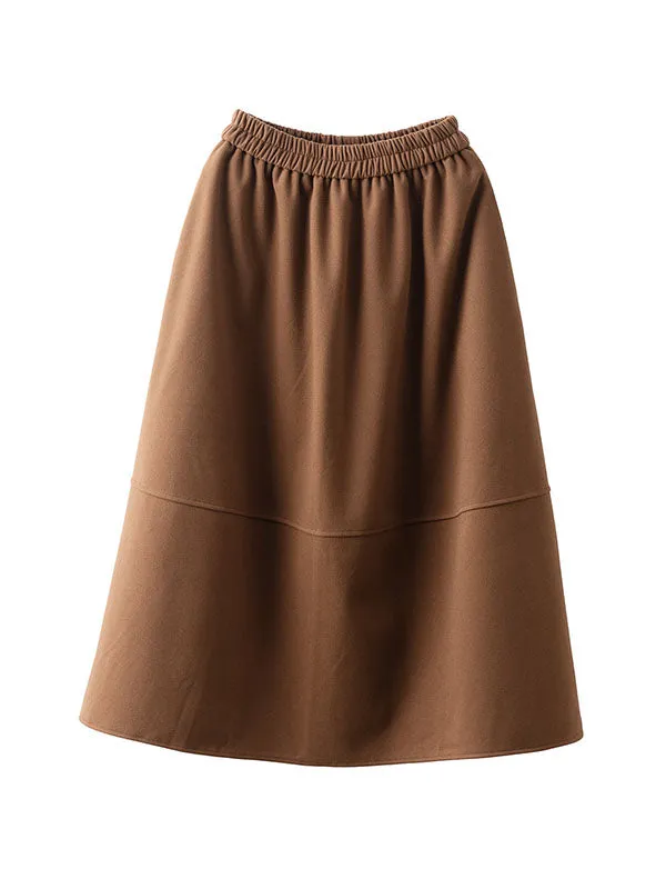 Elasticity Pockets Solid Color A-Line Loose Skirts Bottoms