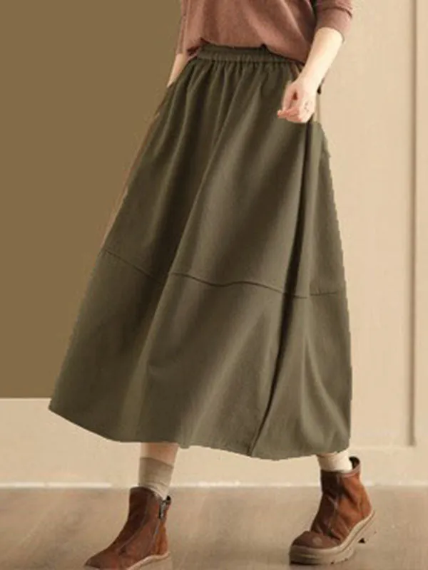 Elasticity Pockets Solid Color A-Line Loose Skirts Bottoms