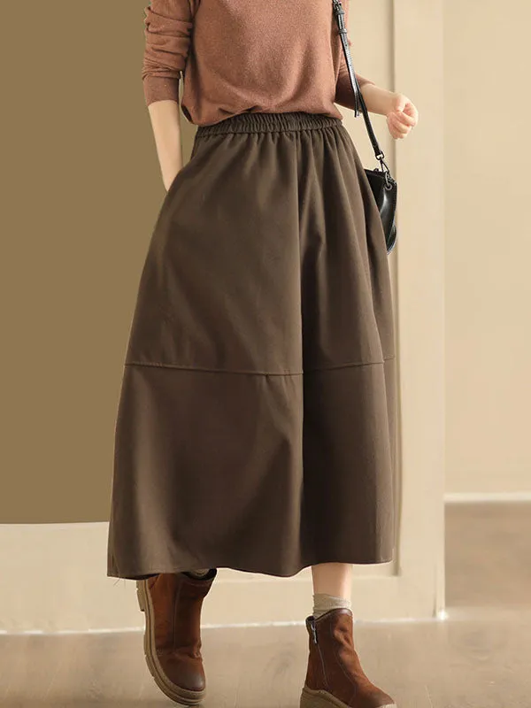 Elasticity Pockets Solid Color A-Line Loose Skirts Bottoms