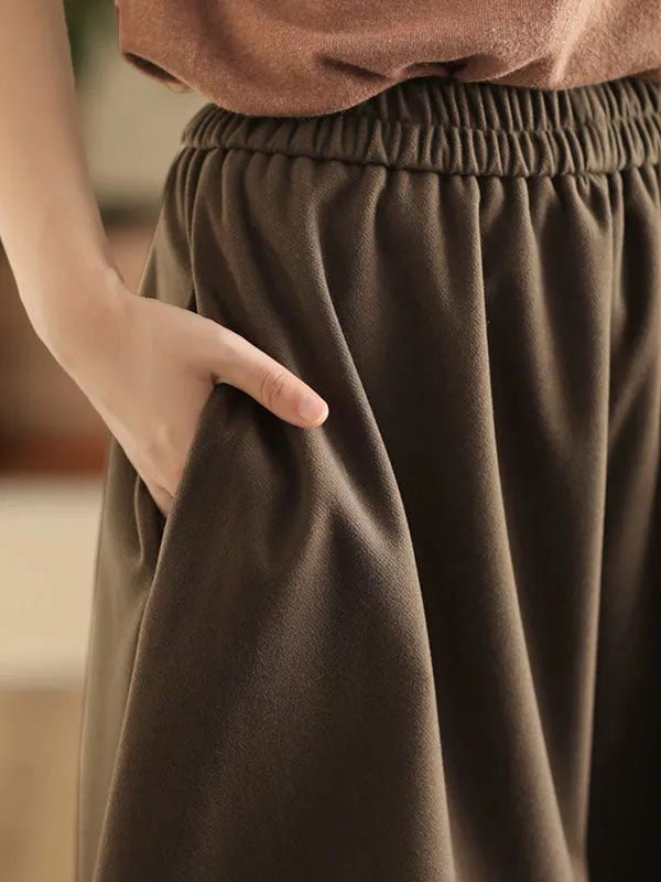 Elasticity Pockets Solid Color A-Line Loose Skirts Bottoms