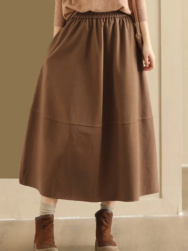 Elasticity Pockets Solid Color A-Line Loose Skirts Bottoms