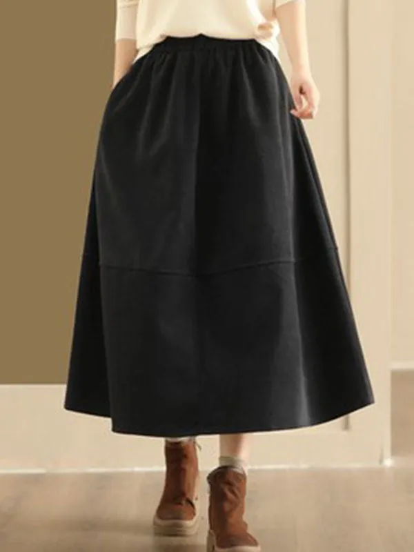 Elasticity Pockets Solid Color A-Line Loose Skirts Bottoms