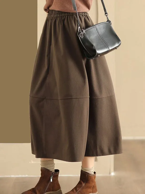 Elasticity Pockets Solid Color A-Line Loose Skirts Bottoms