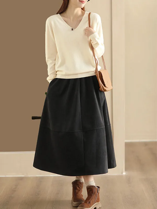 Elasticity Pockets Solid Color A-Line Loose Skirts Bottoms