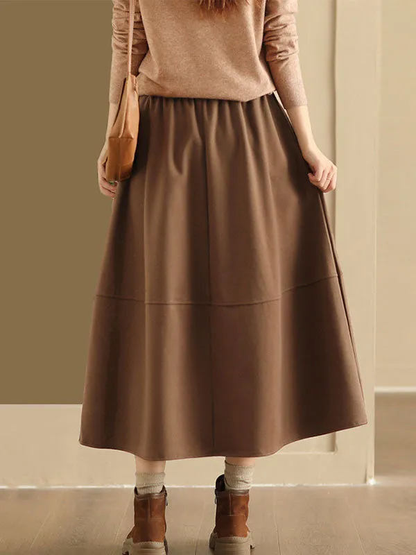 Elasticity Pockets Solid Color A-Line Loose Skirts Bottoms