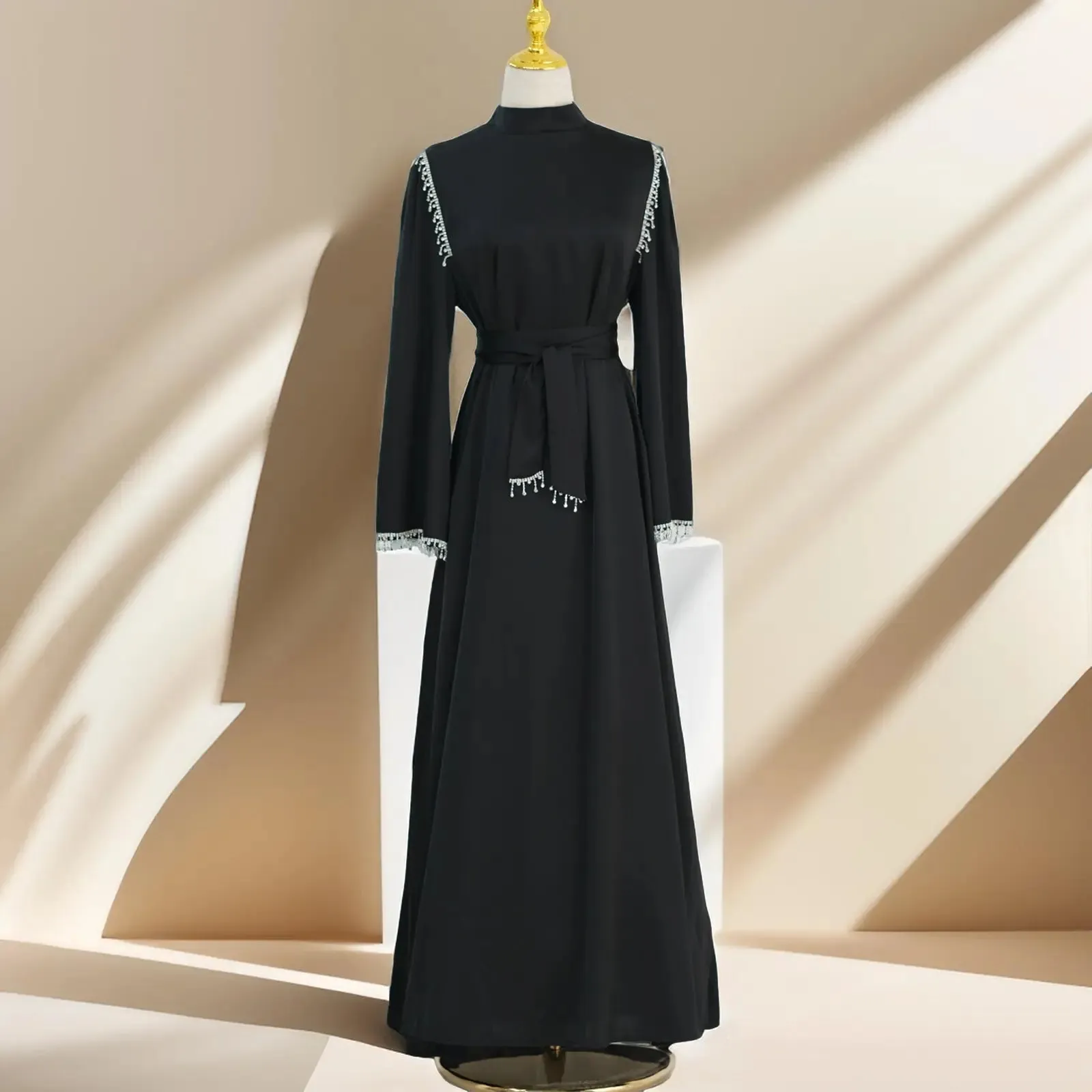 Elegant Satin Beaded Gown - Stella Radiance