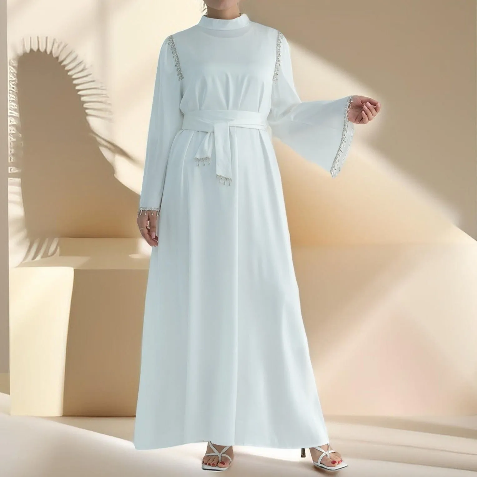 Elegant Satin Beaded Gown - Stella Radiance