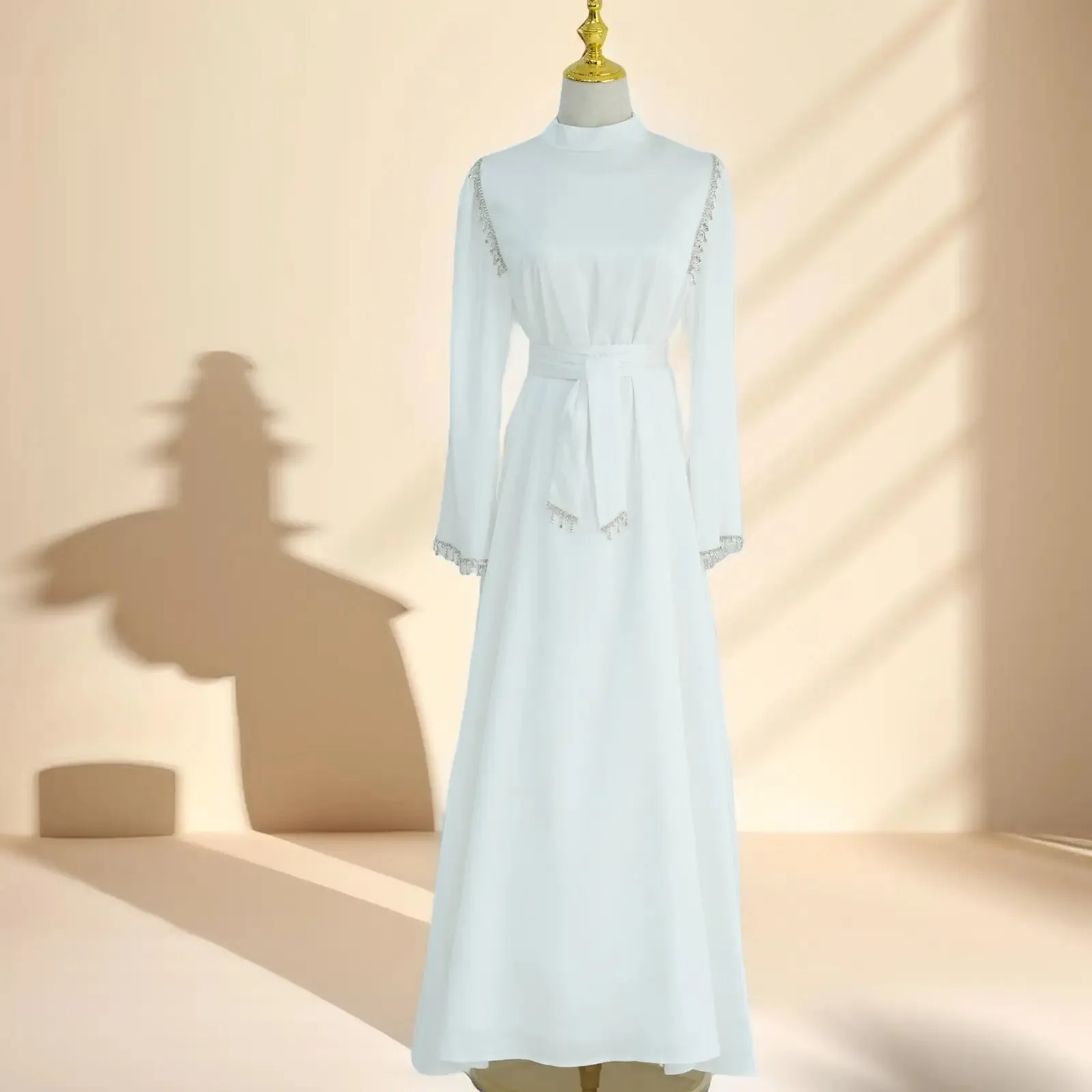 Elegant Satin Beaded Gown - Stella Radiance