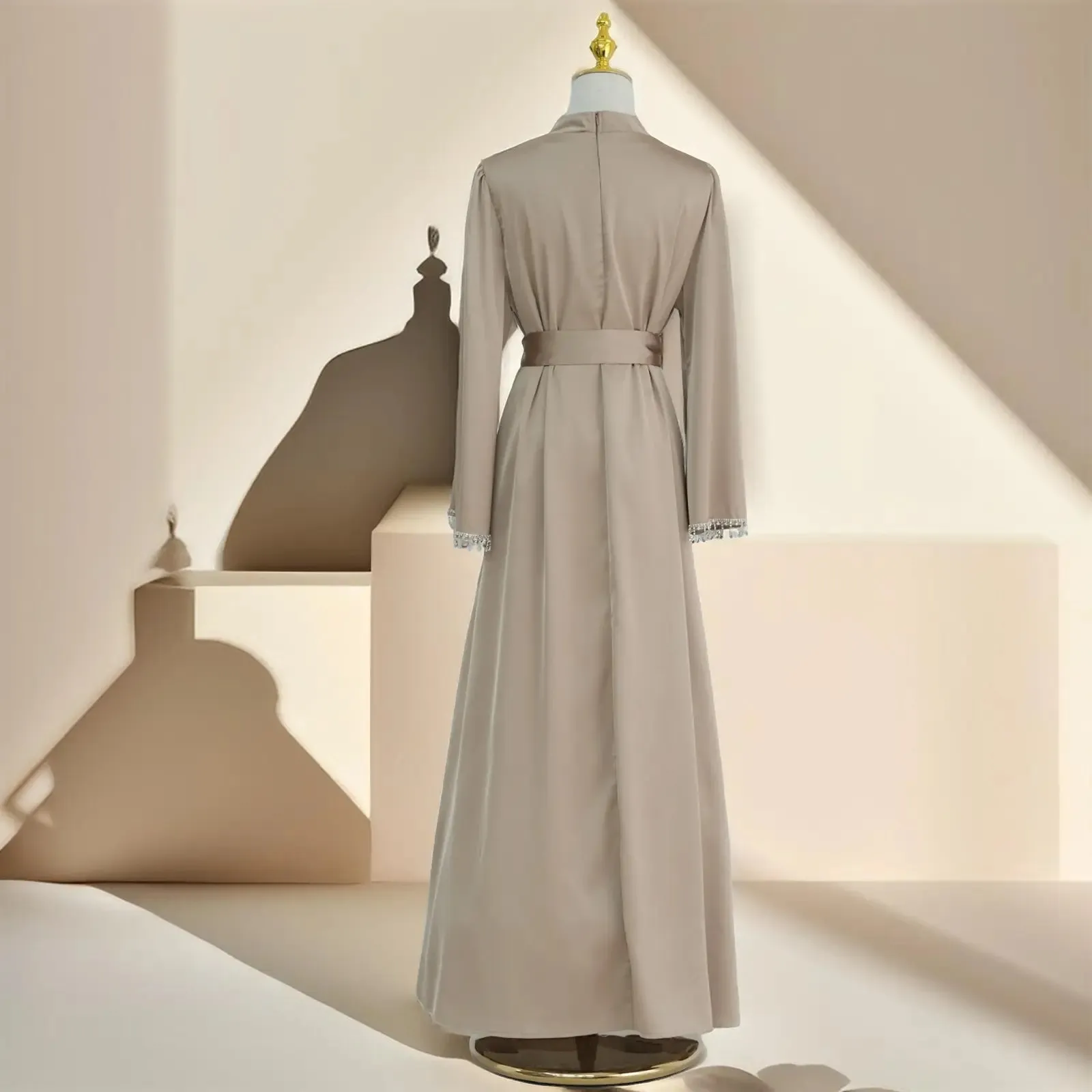Elegant Satin Beaded Gown - Stella Radiance