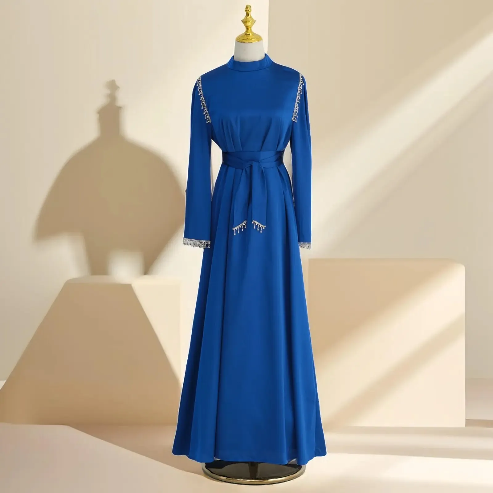 Elegant Satin Beaded Gown - Stella Radiance