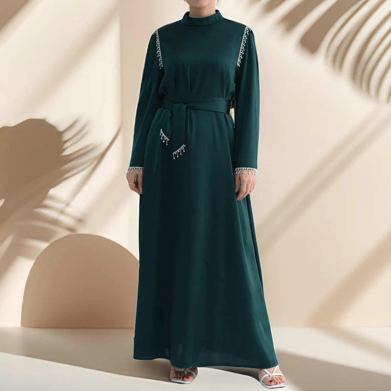 Elegant Satin Beaded Gown - Stella Radiance