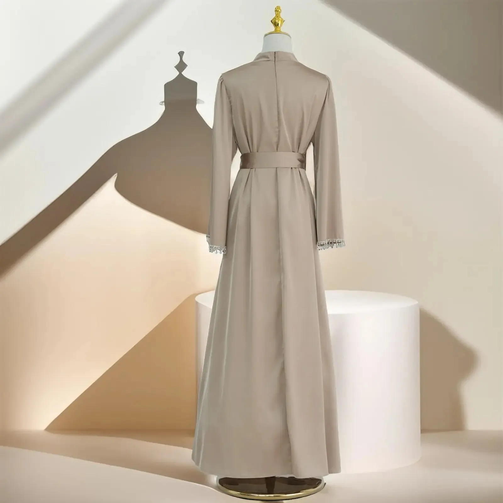 Elegant Satin Beaded Gown - Stella Radiance