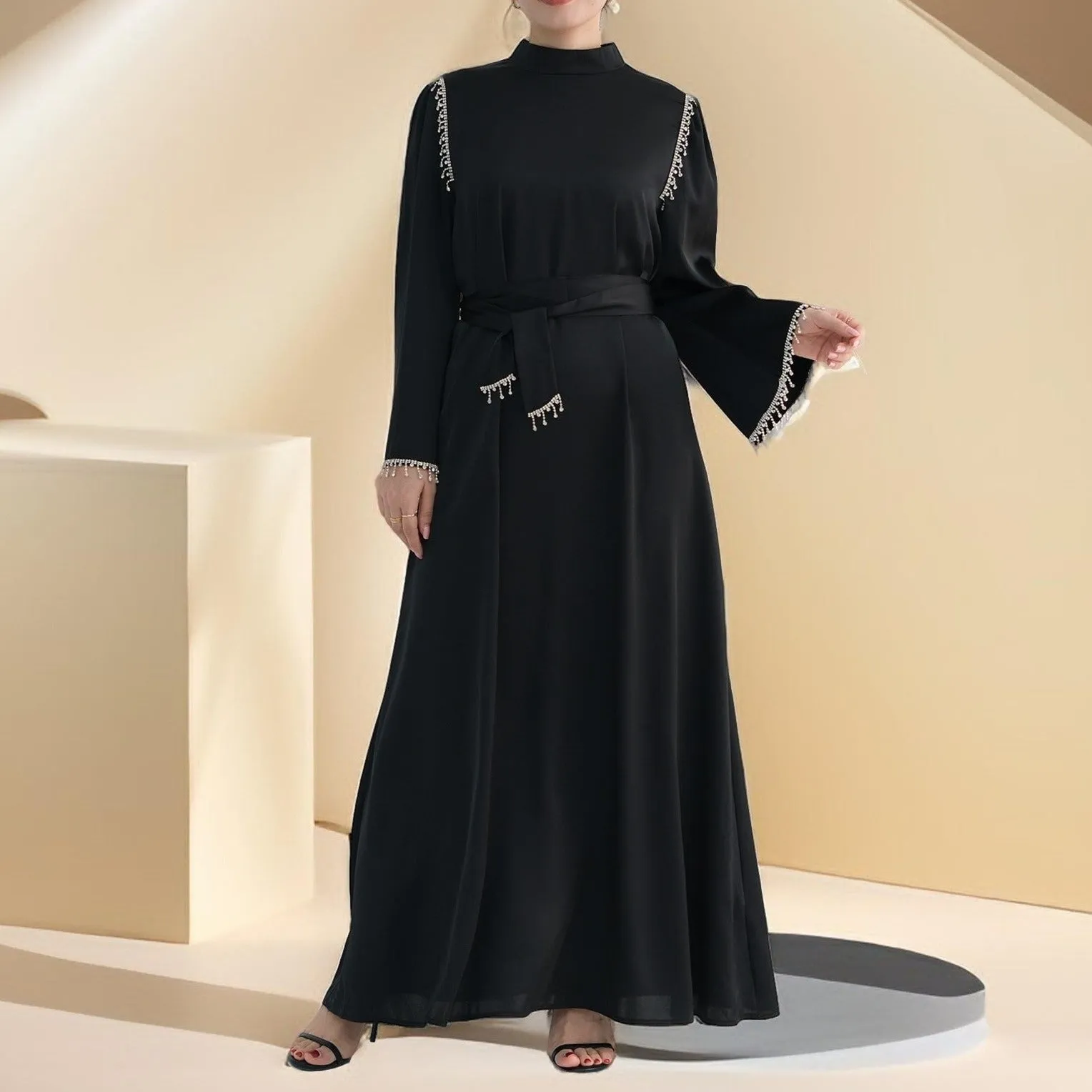 Elegant Satin Beaded Gown - Stella Radiance