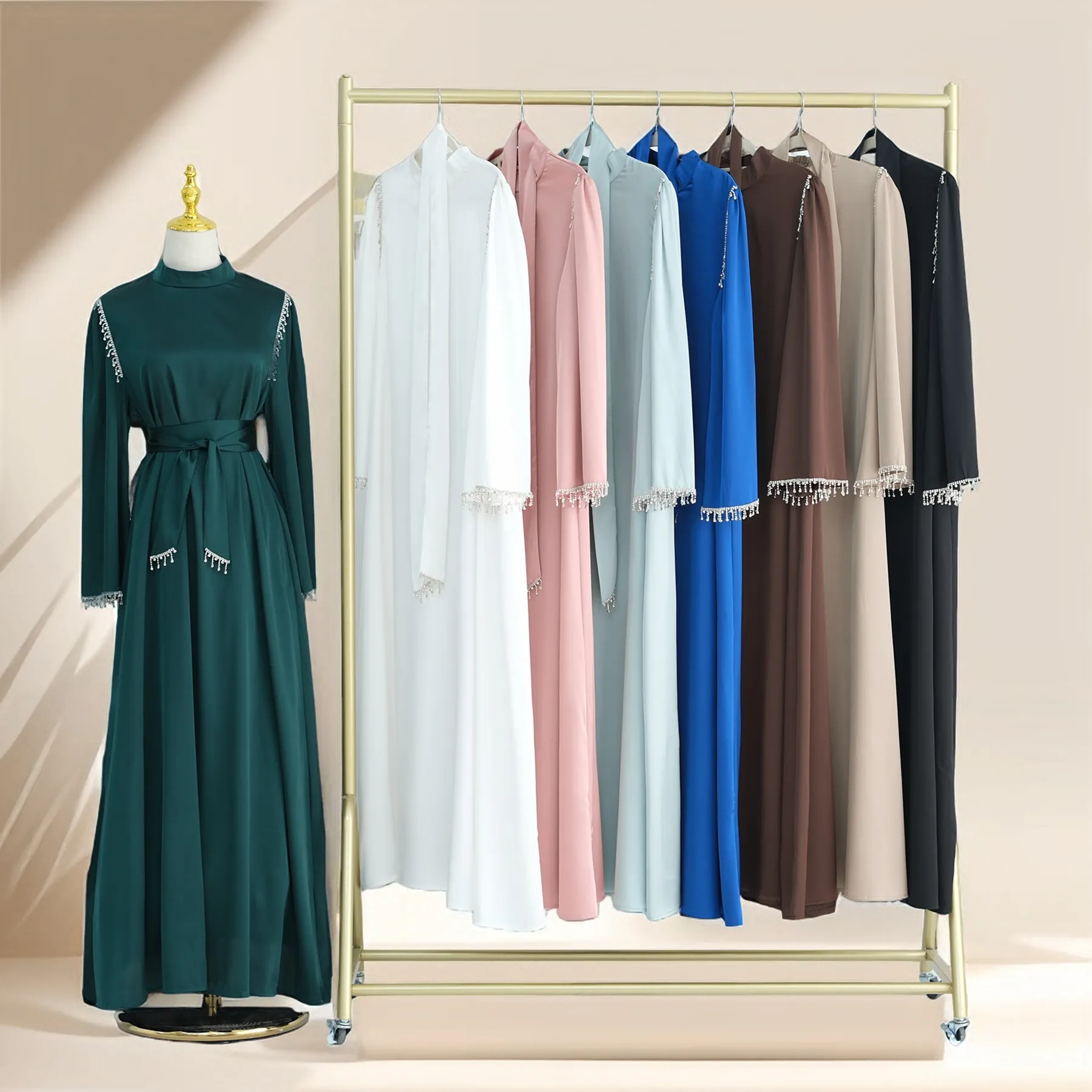 Elegant Satin Beaded Gown - Stella Radiance