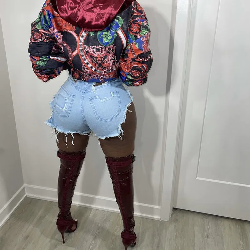 Elegant Street Ripped Stretch Denim Women's Shorts
