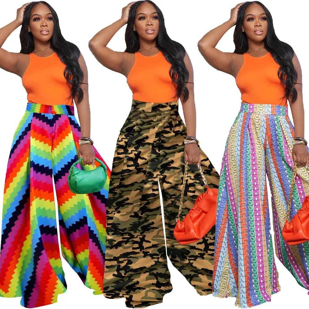 European and American trend geometric print pants Street casual sports plus size pants