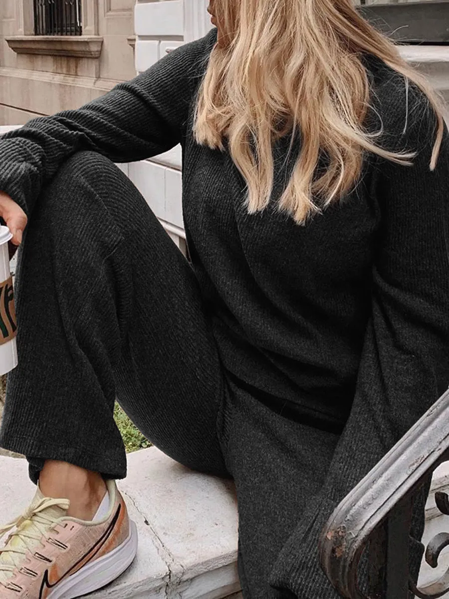 Fashion Casual Solid Color Loose Long Sleeve Two-piece Suit