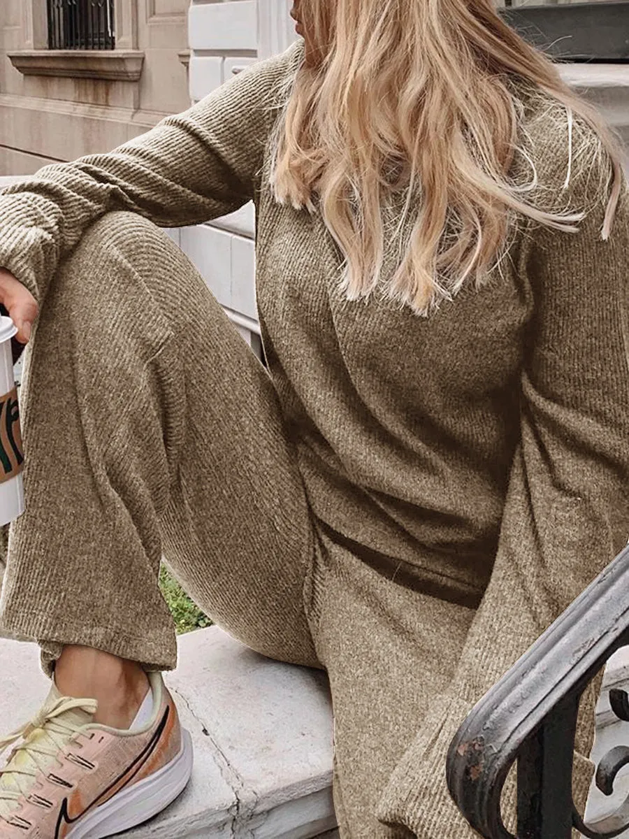 Fashion Casual Solid Color Loose Long Sleeve Two-piece Suit