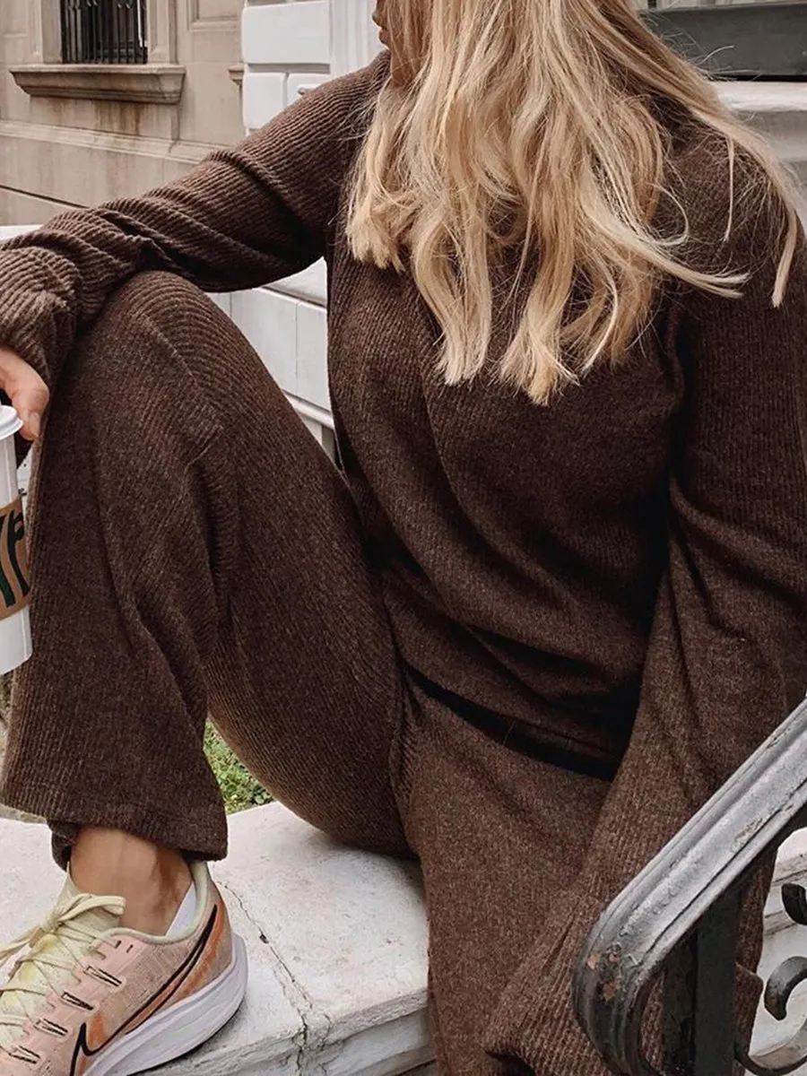 Fashion Casual Solid Color Loose Long Sleeve Two-piece Suit