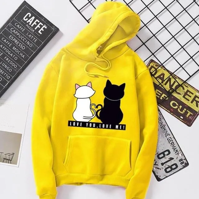 Fashion Cat Print Loose O-Neck Hoodie