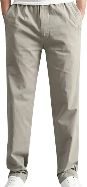 Finelylove Mens Casual Cargo Pants Elastic Waist Drawstring Hiking Pants Tapered Solid Chino Pants with Zip Pockets