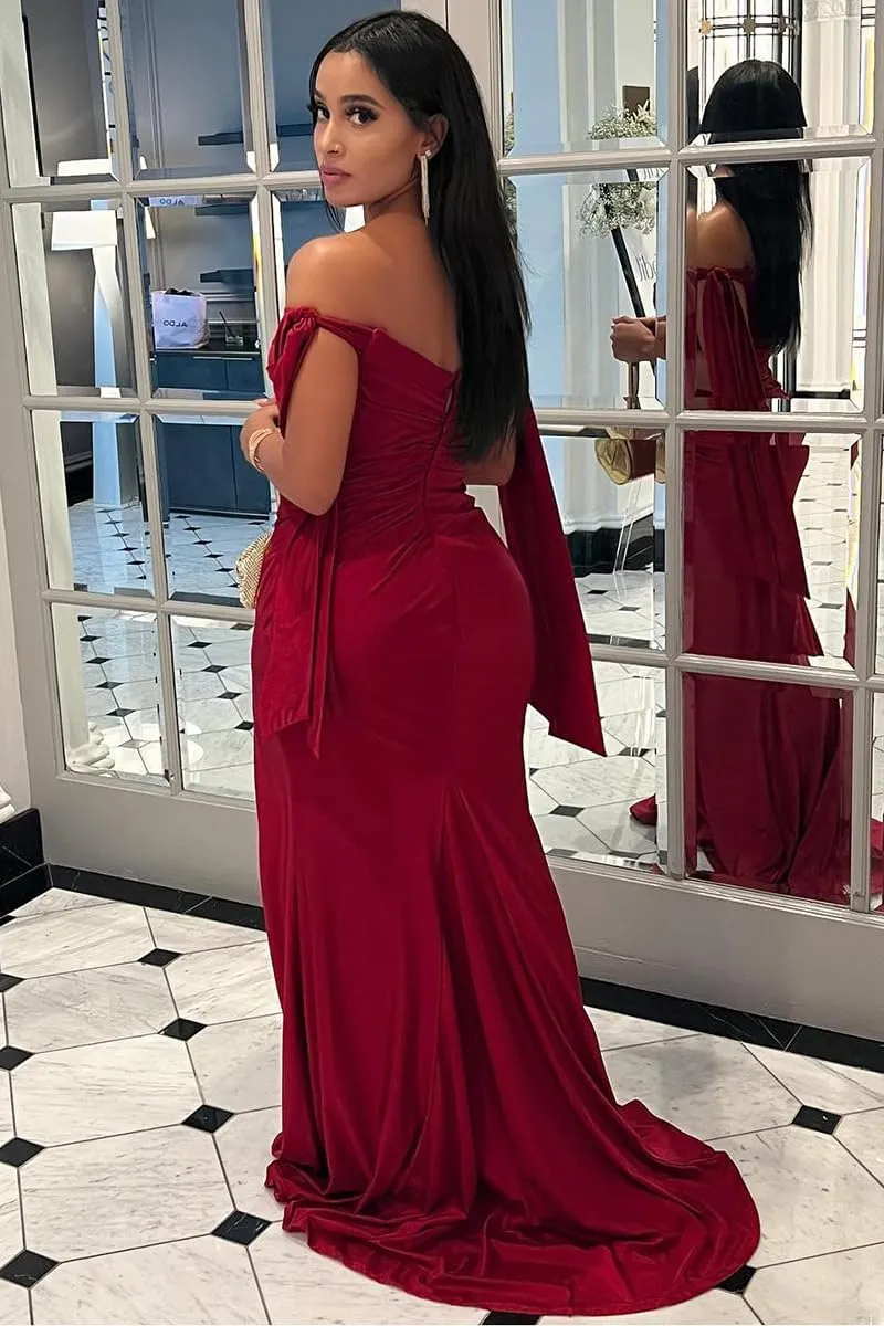 Fivsole Bridesmaid Dresses for Women Off Shoulder Satin Prom Dress Mermaid Long Formal Dresses
