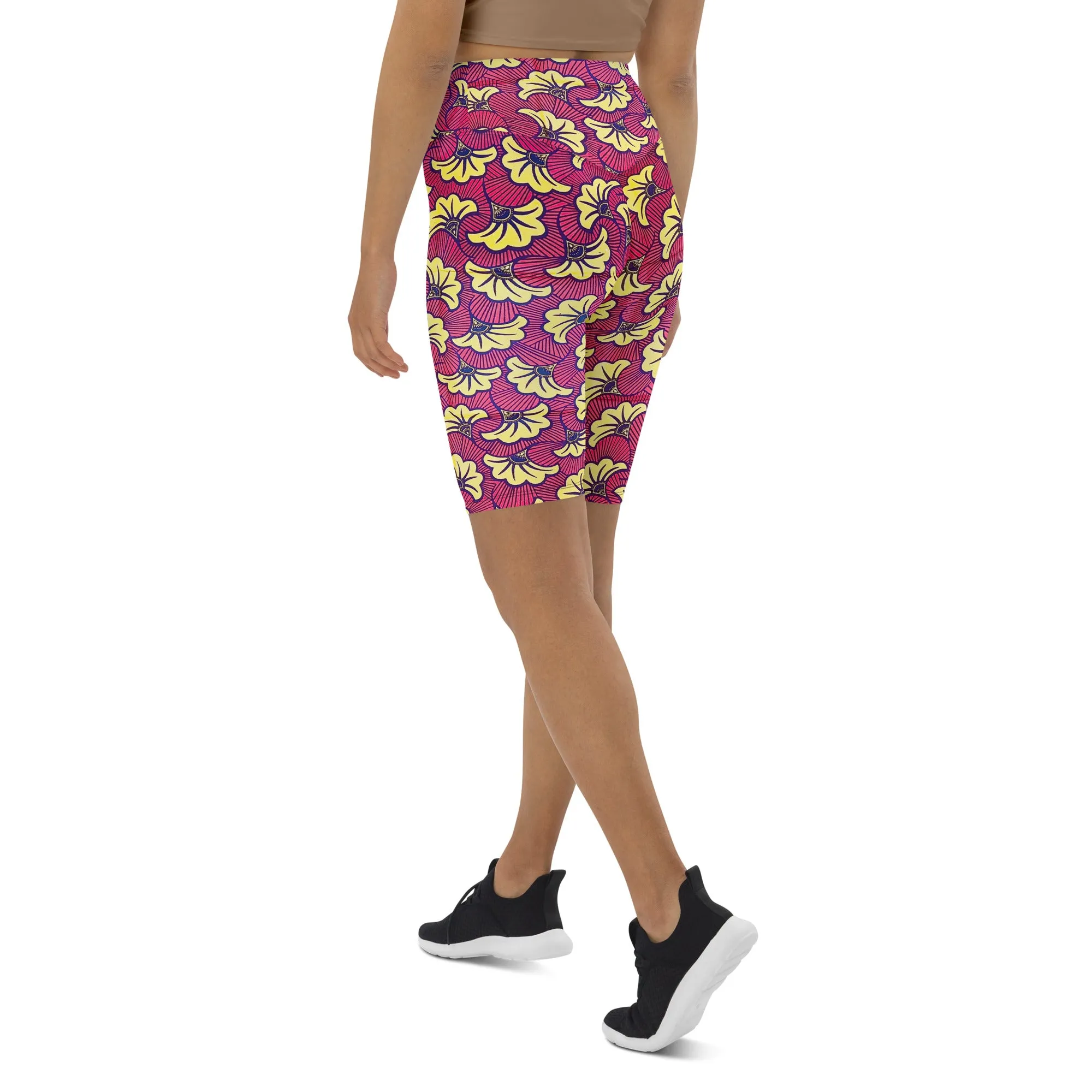 Fleur Biker Sports Workout Print Shorts With Pockets