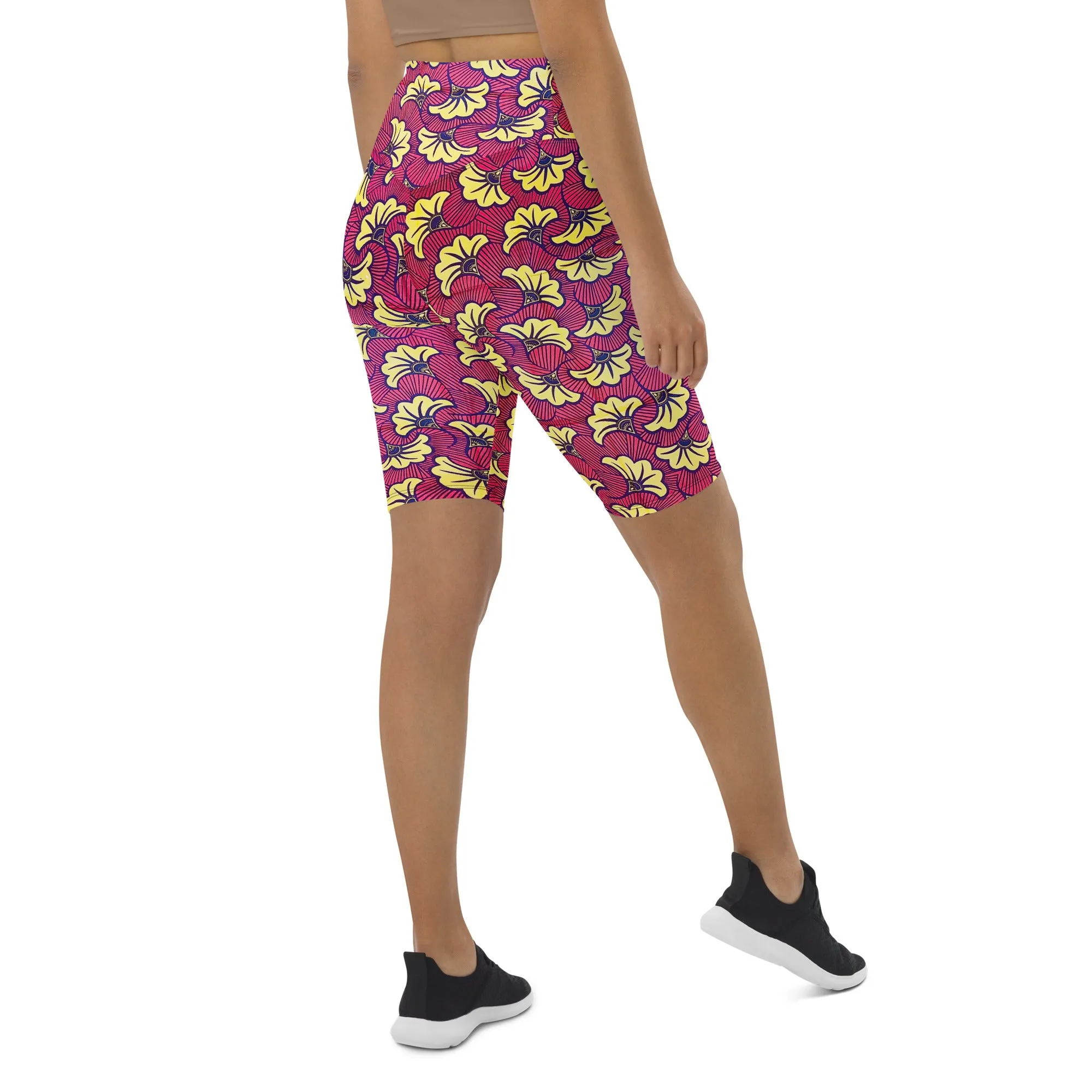 Fleur Biker Sports Workout Print Shorts With Pockets