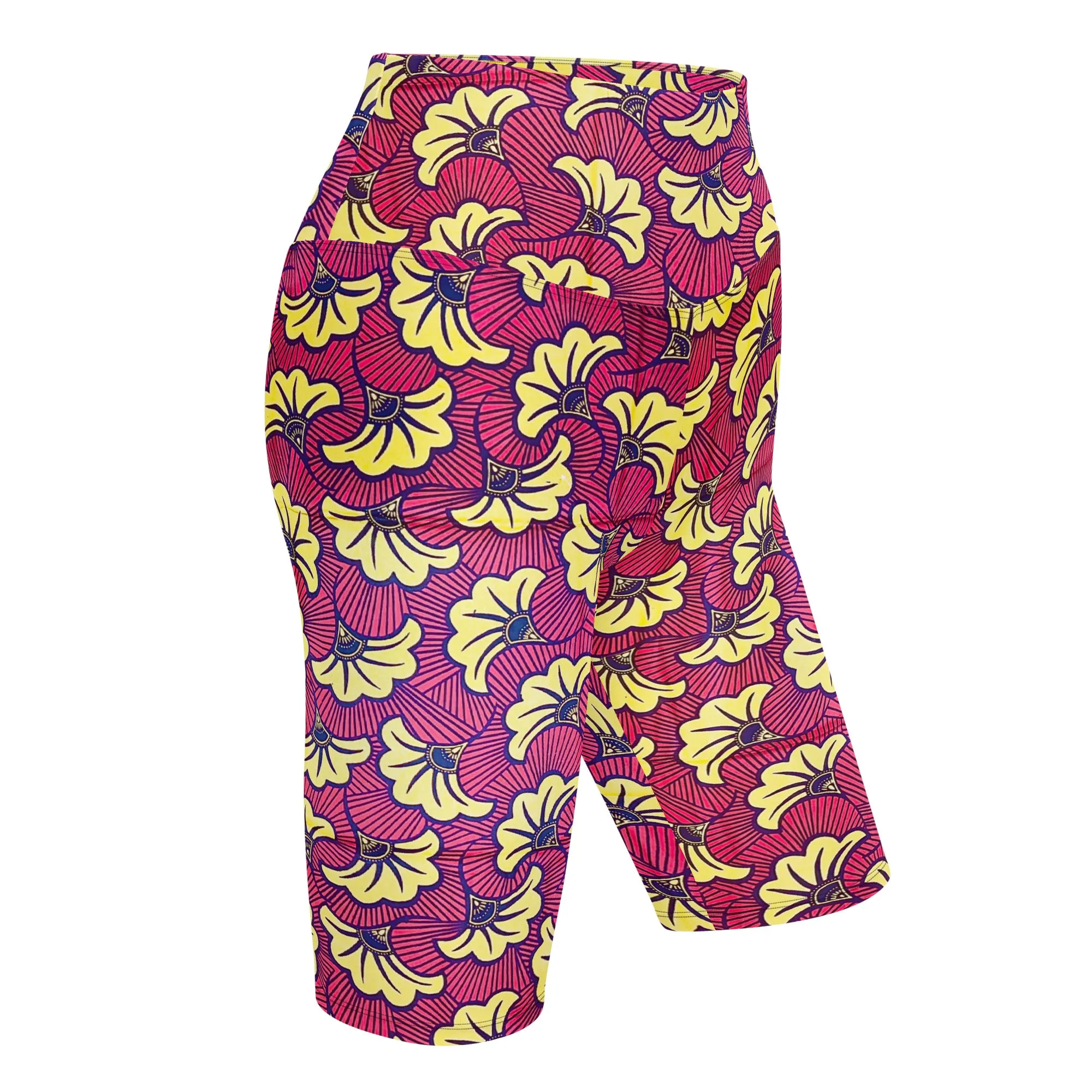 Fleur Biker Sports Workout Print Shorts With Pockets